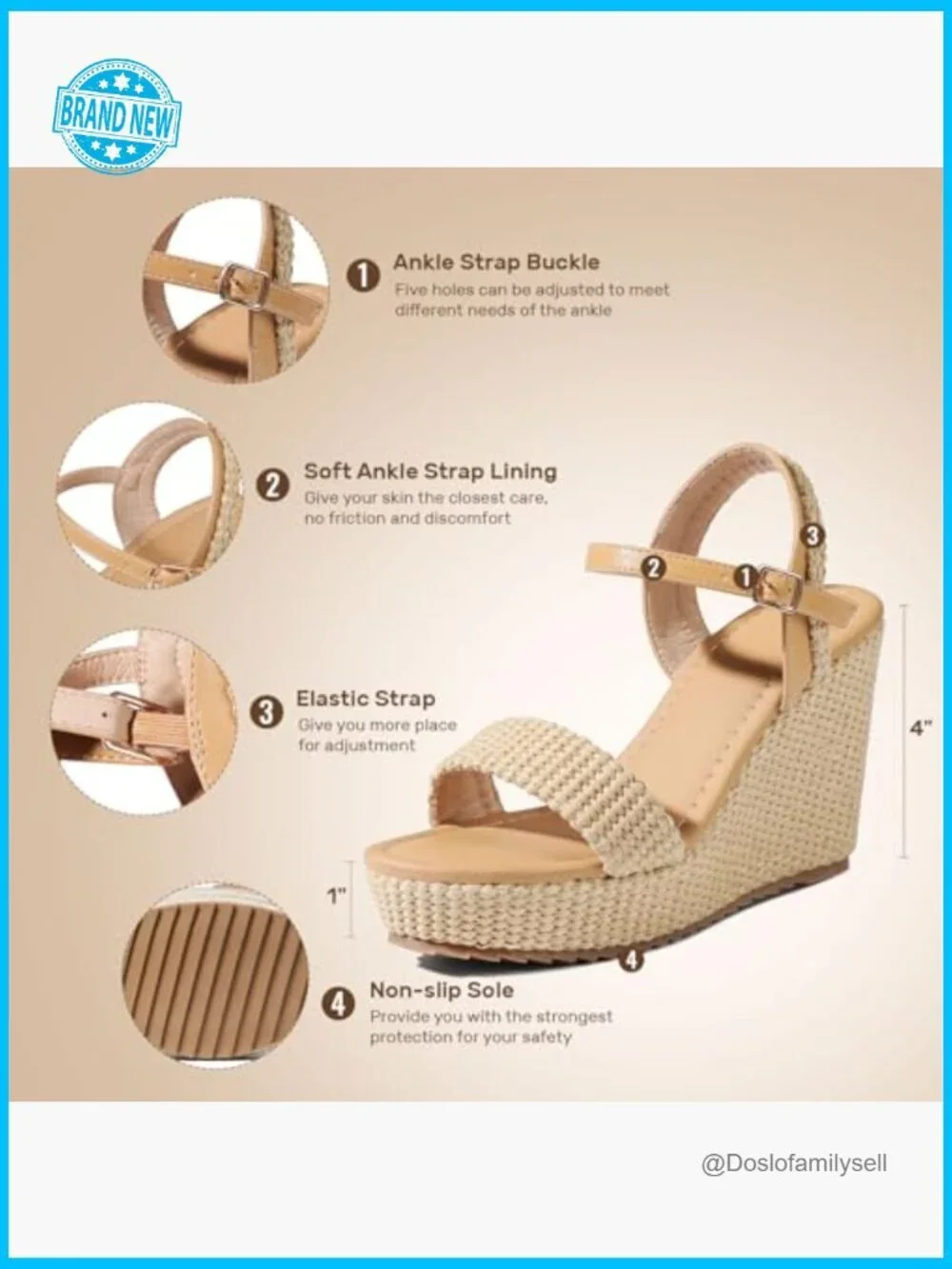 Espadrille Wedge Sandals Ankle Strap Platform Open Toe High Heel Dressy Summer